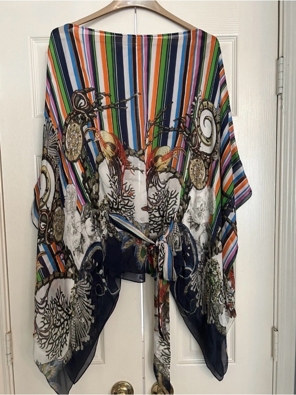 Roberto Cavalli Multicolor Striped Nautical Print Tie-Front Camisole